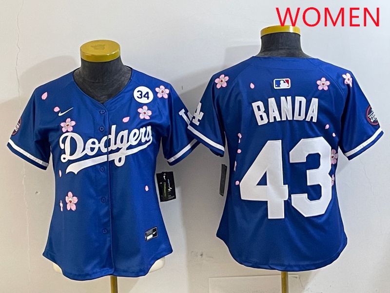 Women Los Angeles Dodgers #43 Banda Blue White Blue Sakura Edition 2025 Nike MLB Jersey style 7->women mlb jersey->Women Jersey